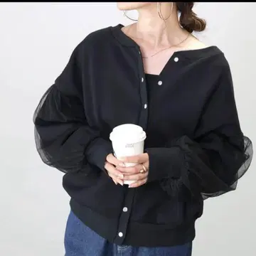 FUNNY COMPANY 종이상자 소매 튤 레이어드 2WAY 가디건