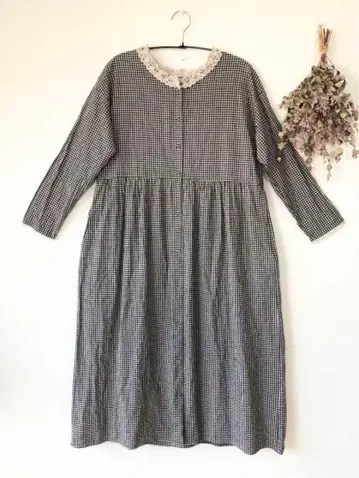 sm2 깅엄 체크 레이스 옷깃 원피스