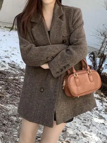 브라운 더블 브레스트 자켓 M