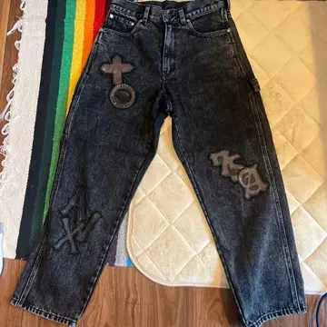 천연 가죽 패치 데님 팬츠