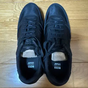 HUGO BOSS BOSS 로고 믹스 재료 스니커즈, 43, 블랙