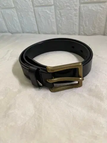 블랙 가죽 벨트 브론즈 버클