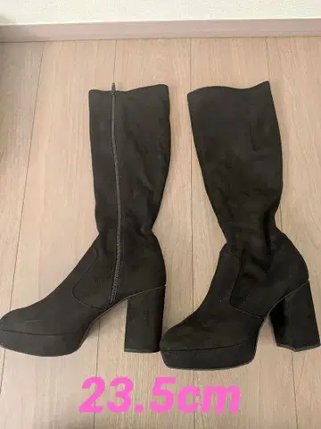 블랙 스웨이드 지퍼 롱 부츠