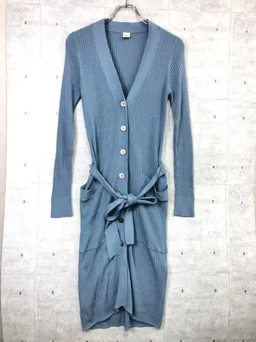 론 허먼 웨이스트 리본 포켓 리브 니트 롱 가디건