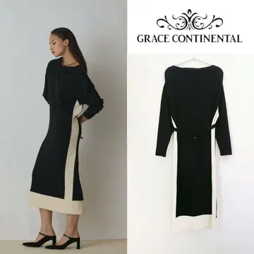 GRACE CONTINENTAL 바이컬러 컷 원피스 bk
