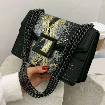 합성 피혁 숄더백 메탈 체인 포함 캐주얼 엘레강트 뱀 패턴