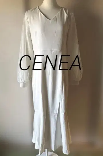 CENEA 새상품 롱 원피스 V넥 시어 슬리브 머메이드 원피스 미사용