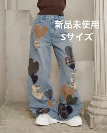 [ 완판템 ] Darich 랜덤 하트 패치워크 데님 팬츠 S 사이즈