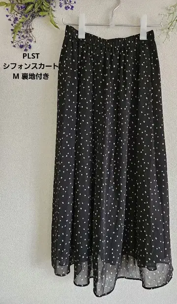 PLST 안감 부착 쉬폰 도트 스커트 M