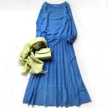 컨디션 최상 SLOBE IENA 이에나 플리츠 니트 도킹 원피스 파랑