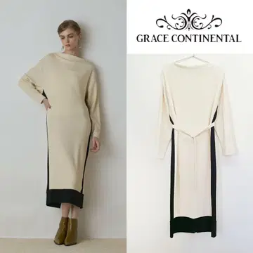 GRACE CONTINENTAL 바이컬러 컷 원피스 wt