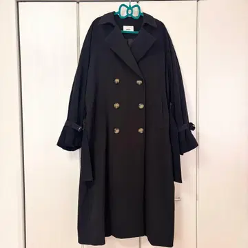 블랙 더블 브레스트 롱 코트