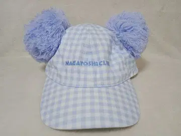 디즈니 캡 스카이블루 깅엄 체크 폼폼 나카요시 클럽