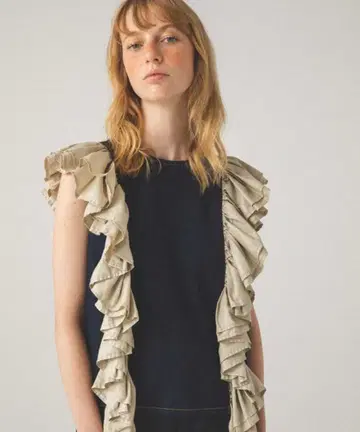 데님 프릴 슬리브리스 상의