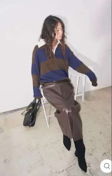 라거 니트와 가죽 펜슬 스커트 (2세트)