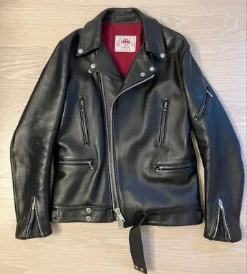블랙 가죽 더블 라이더 자켓