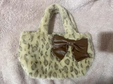 갸루 레오파드 무늬 리본 토트백