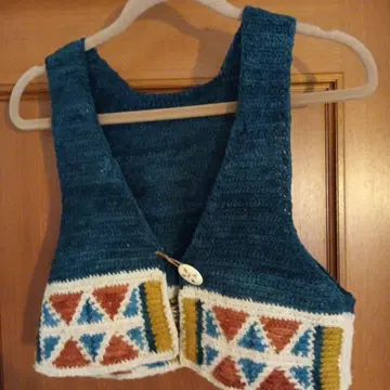 멕시칸 다크 블루 니트 베스트 기하학 패턴