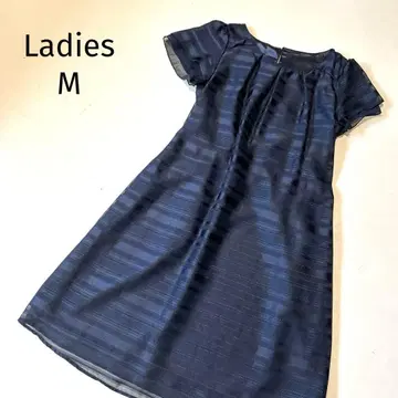 새상품급 블랙 블랙 원피스 M 9호 포멀 광택 프릴 보더 A라인 허리밴딩