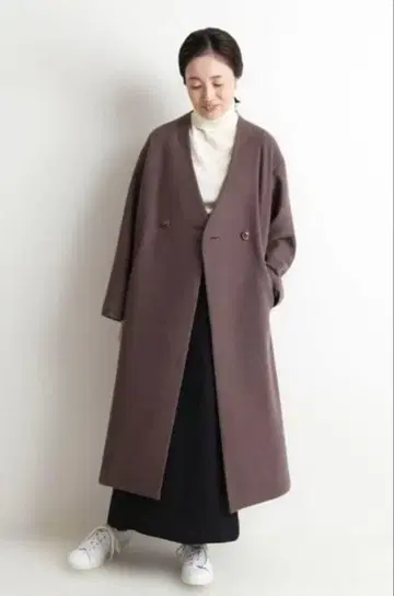 SLOBE IENA V넥 노카라 오버코트 모카 브라운