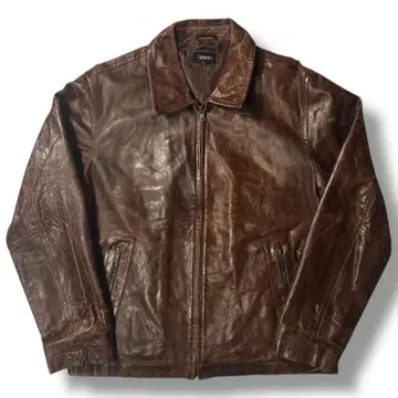 00s 천연 가죽 가죽 자켓 페이드 XL 브라운 구제 의류 싱글