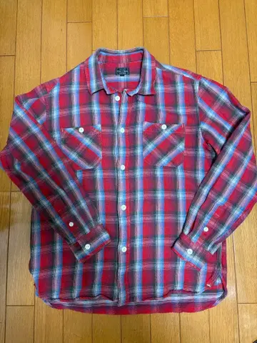 SCHOTT 체크 무늬 플란넬 셔츠 백 프린트 L