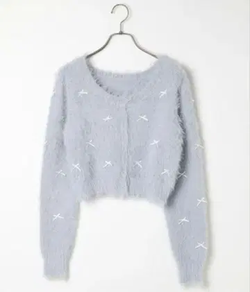 Heather 샤기 리본 가디건 블루