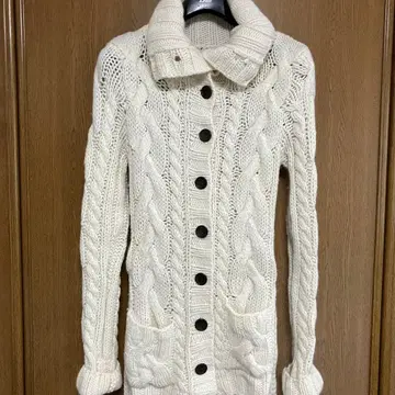 아바클로 아이보리 케이블 짜임 롱 가디건 캐시미어 혼방