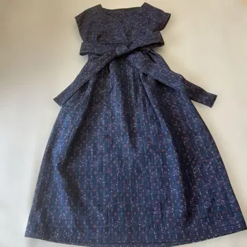 카슈쿨 원피스 기모노 리메이크 앤티크 레트로 리본 포함 네이비