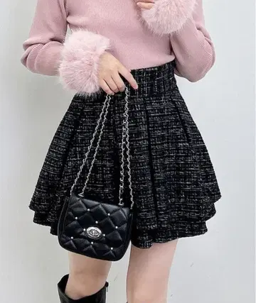 INGNI 트위드 턱 미니 플레어 스커트 블랙
