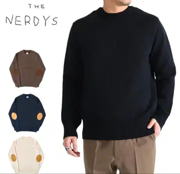 THE NERDYS 엘보 패치 크루넥 니트 스웨터
