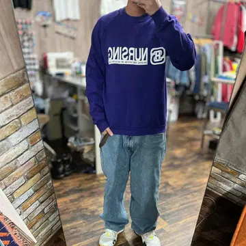 JERZEES L 데드스탁 USA제 90s NURSING 로고 보라색