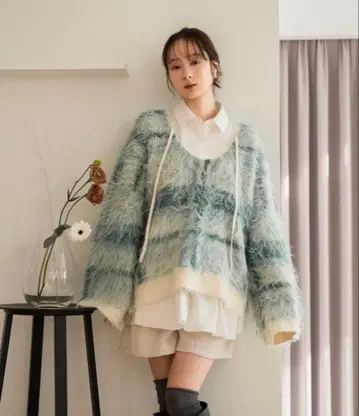 [ mideal ] 체크 샤기 니트 풀오버