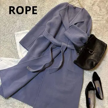 새상품급*로페 벨트 포함 울 노카라 롱 리버 코트 블루 M 파랑