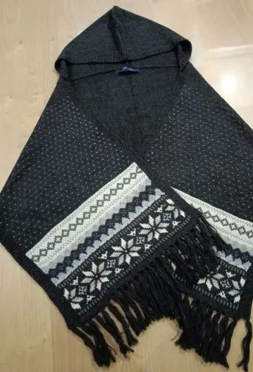 핑크하우스 숄 판초풍 후드 머플러 울 그레이