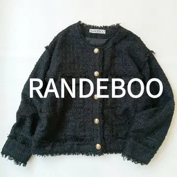 새상품급 랑데부 노카라 트위드 자켓 골드 버튼 프린지 세레모니