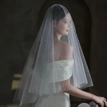 화이트 웨딩 베일 라메 웨딩 베일 미들 베일
