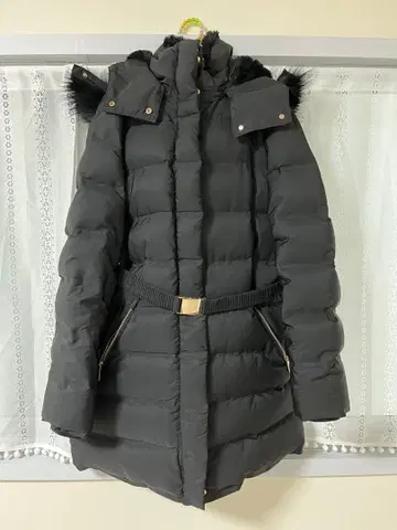 ZARA 자라 퍼 후드 롱 다운 자켓 블랙 L
