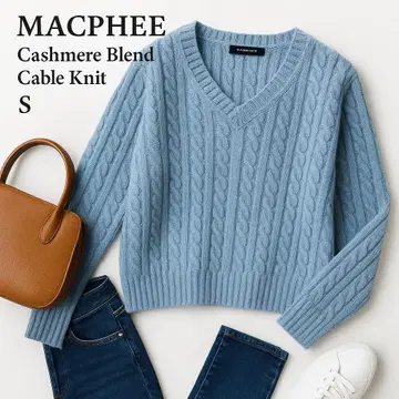 MACPHEE 맥피 캐시미어 혼방 케이블 니트 풀오버 블루 S