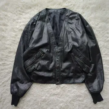 90s 가죽 가디건 소가죽 짧은 기장 노카라 안감 있음