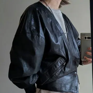 레어 가죽 가디건 자켓 소가죽 짧은 기장 노카라 안감 있음