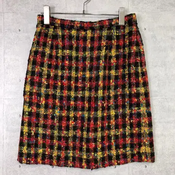 레트로 올드 클래시컬 일본제 구제 의류 컬러풀 트위드 타이트 스커트
