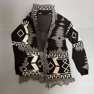 인디언 네이티브 무늬 프린지 가디건