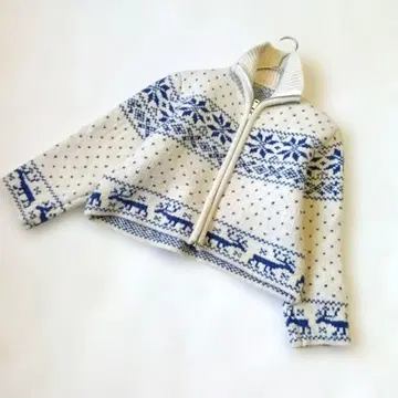 노르딕 무늬 집업 니트 가디건 L~XL 화이트 계열 숏 기장