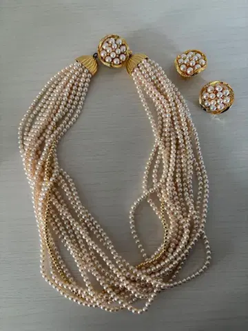 펄 목걸이 귀찌 세트 다중