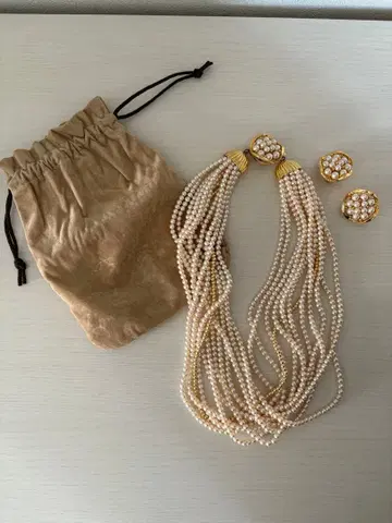 펄 목걸이 귀찌 세트 다중