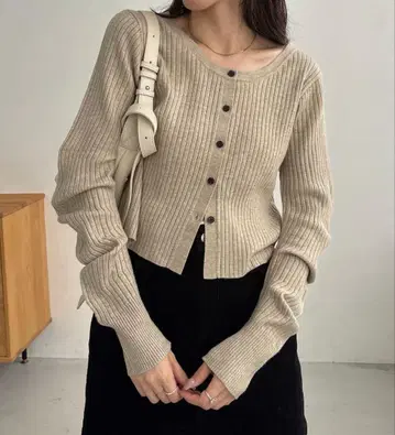 카프리슈 마쥬 [ 앞뒤 2WAY ] 커브 슬리브 리브 니트 베이지