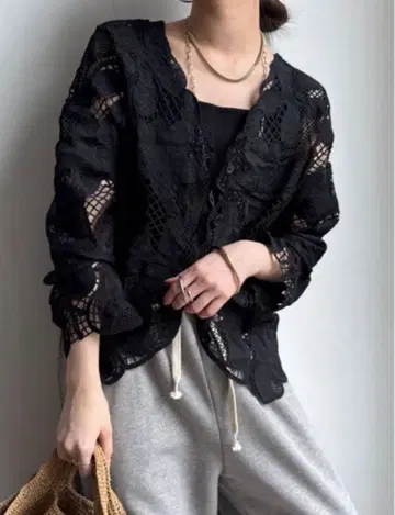 새상품급 doudou 레이스 셔츠 블랙