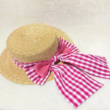 메종 드 플뢰르 캉캉 모자 밀짚모자 햇 리본 핑크