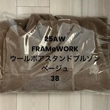 새상품 FRAMeWORK 울 보아 스탠드 블루종 베이지 38
